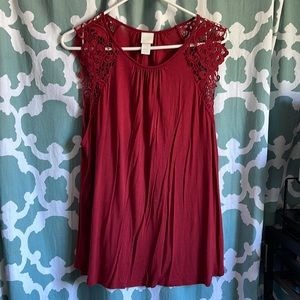H&M Lace-Sleeveless Loose fit Top (Maroon)